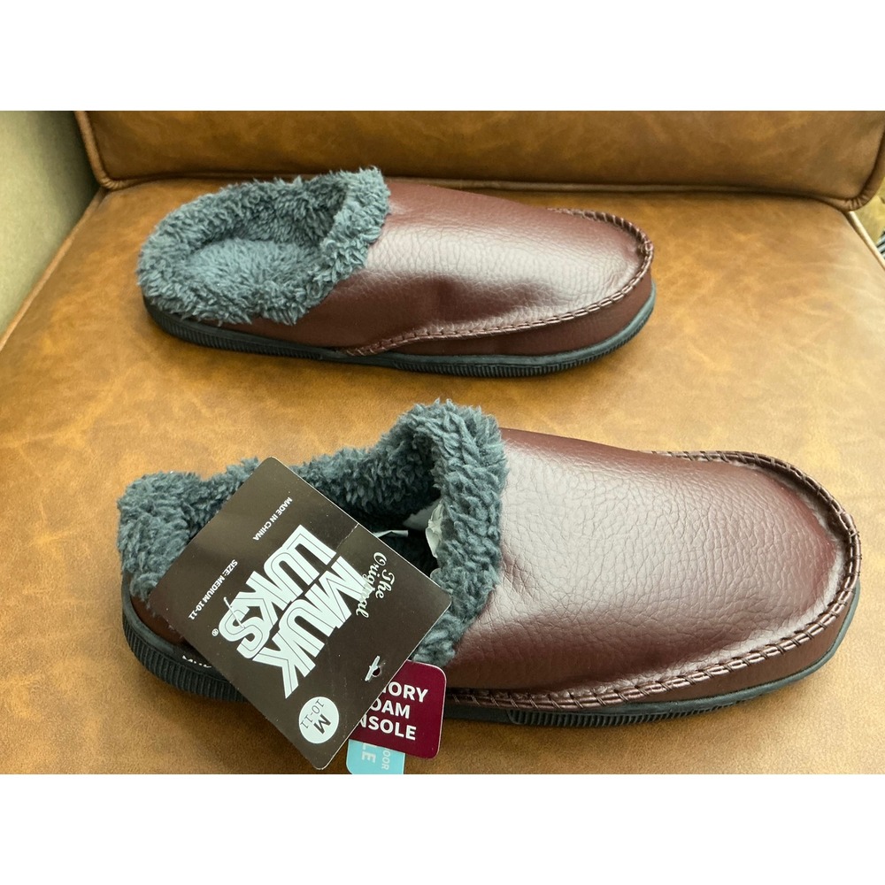 Muk Luks Clog Slippers Mens Medium 10-11 Brown New Faux Fur Memory Foam 16109